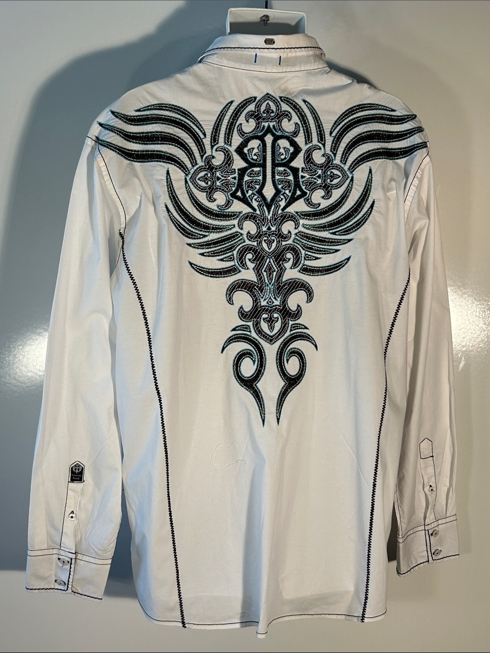 Men's White Embroidered Button-Up Shirt